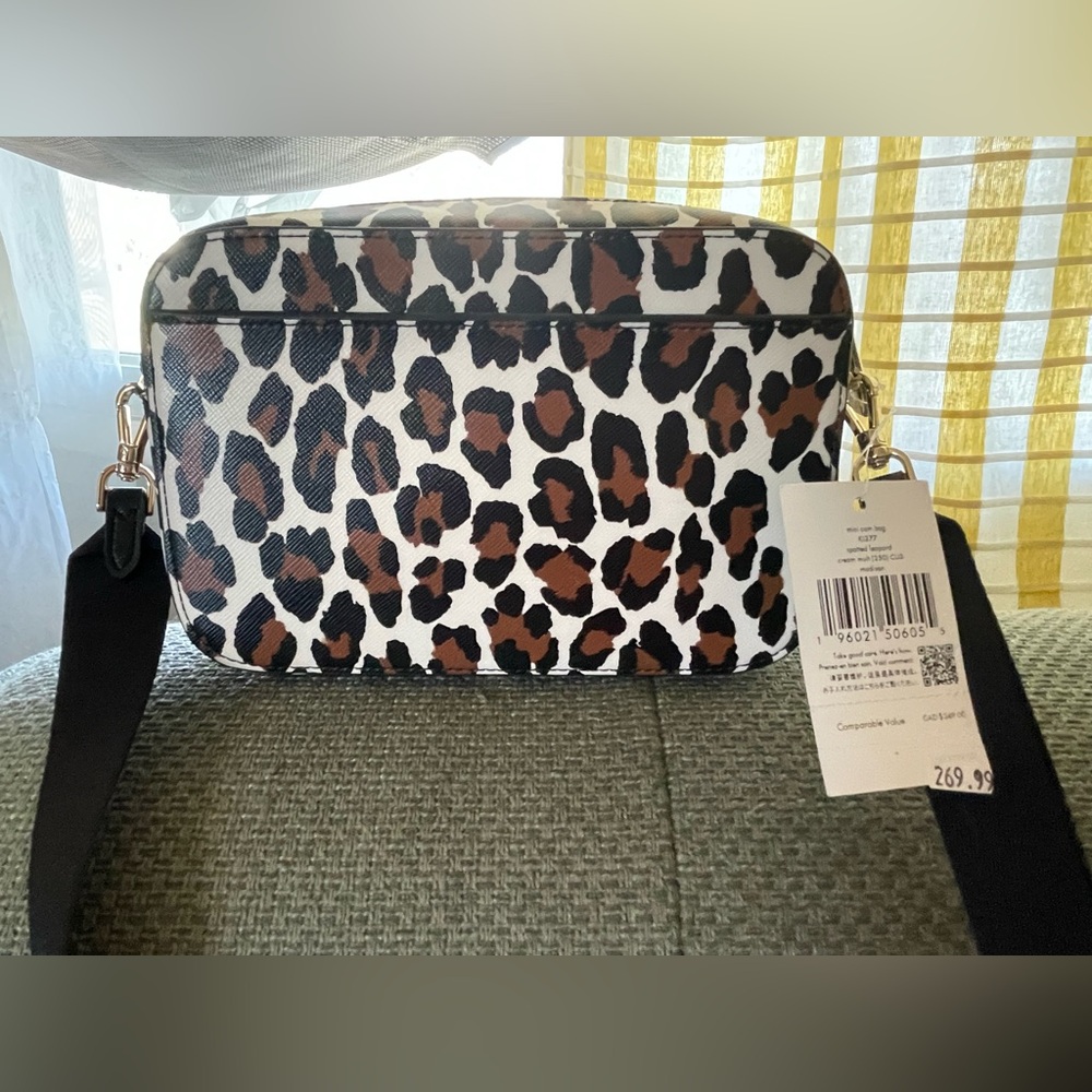 Kate Spade Madison Spotted Leopard Mini Camera Bag in Cream.